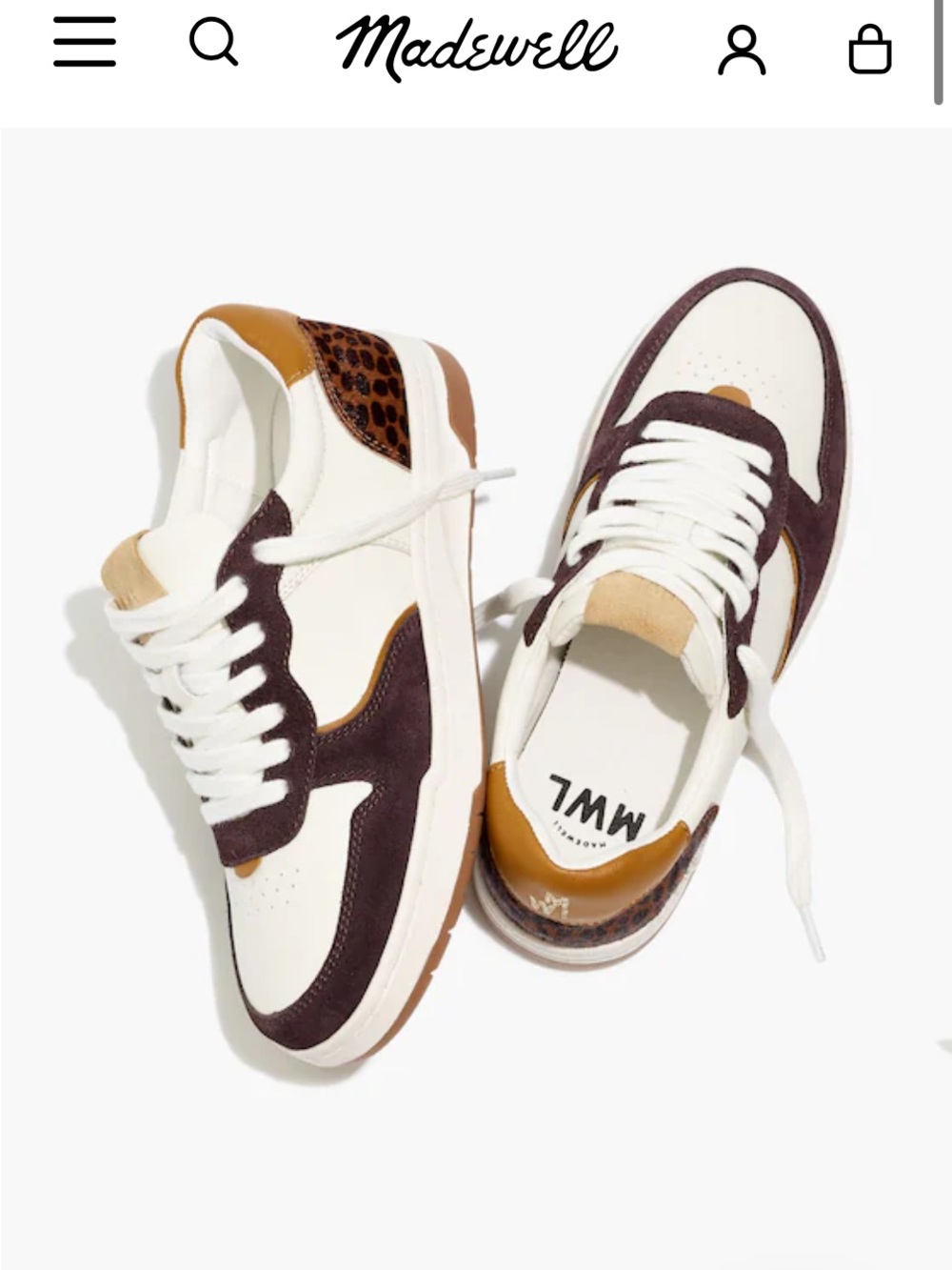 Madewell unisex court sneakers in leather and calf hair sz w7 m5.5